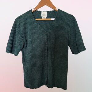Vintage 90s Y2K Cottagecore Bentley Knit Cardigan Green V-Neck Medium whimaigoth